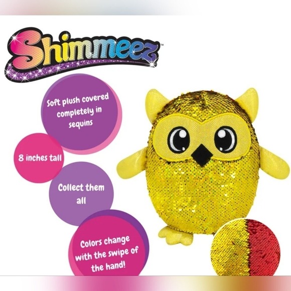 Shimmeez Series 3 Flip Sequin Plush Owl Toy Stuffed Animal Gold to Red - Picture 7 of 9